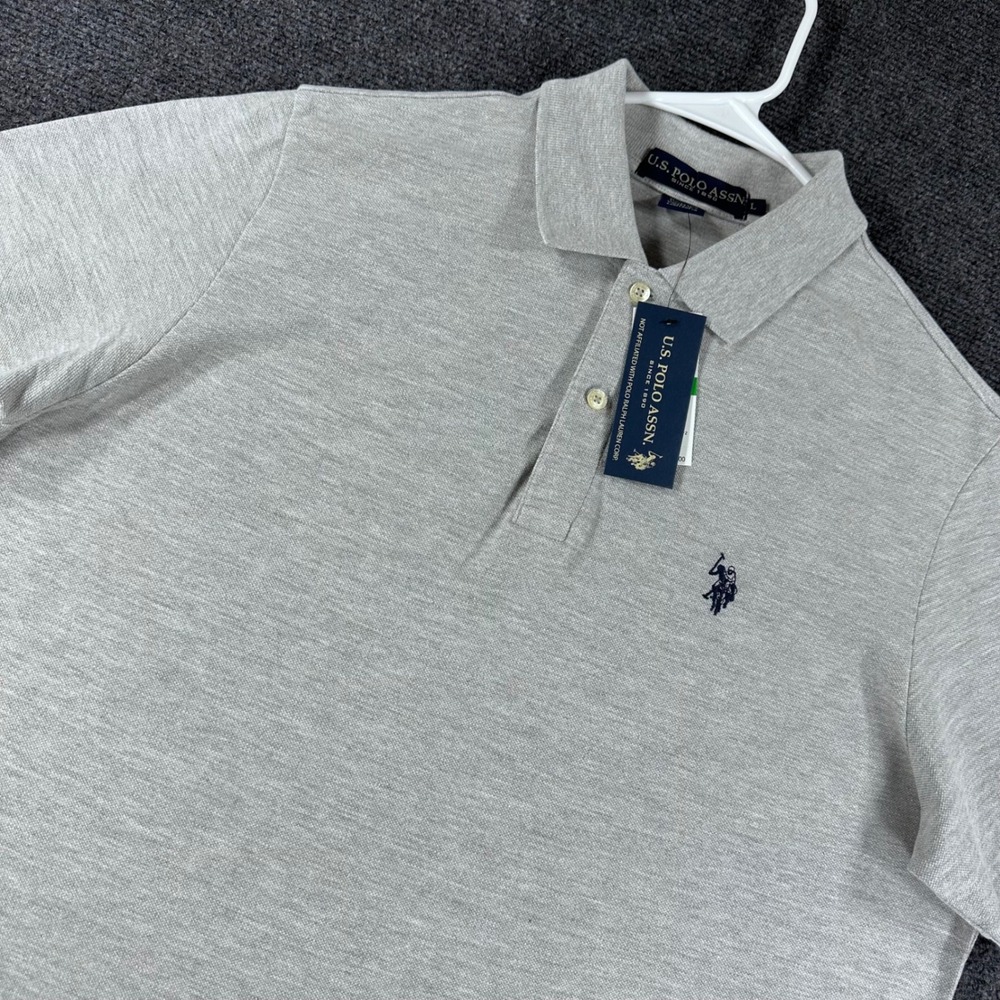 U.S. Polo Assn. Polo Shirt Mens L Large Light Gray Short Sleeve Cotton Blend NWT